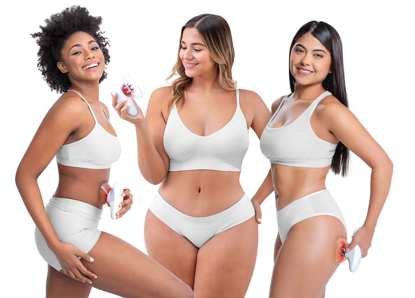 Tres mujeres mostrando resultados confiables con Redu Sculpt